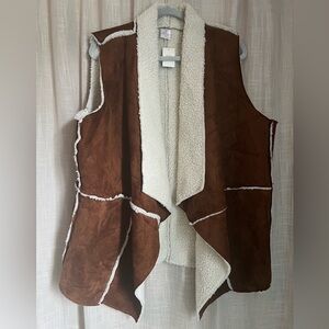 Brown and White Shearling Vest